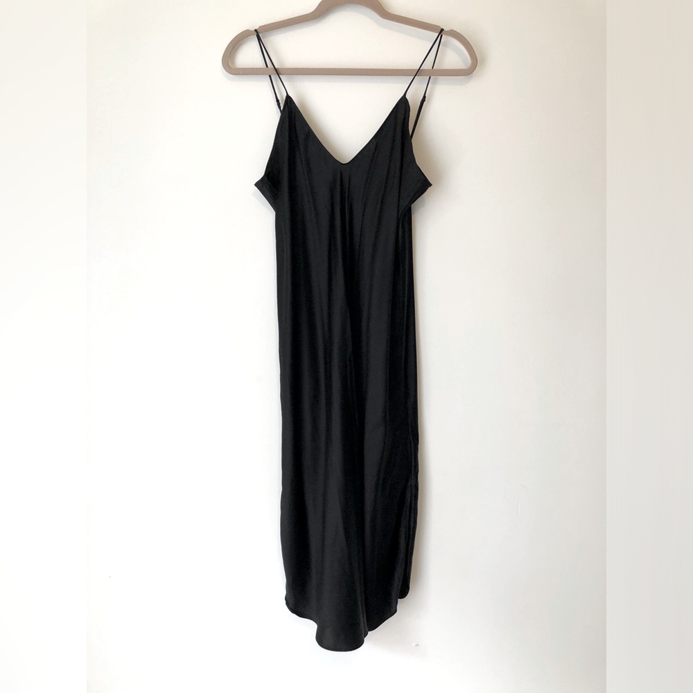 Banana Republic Medium Black 100% Silk Midi Slip Dress w Side Splits